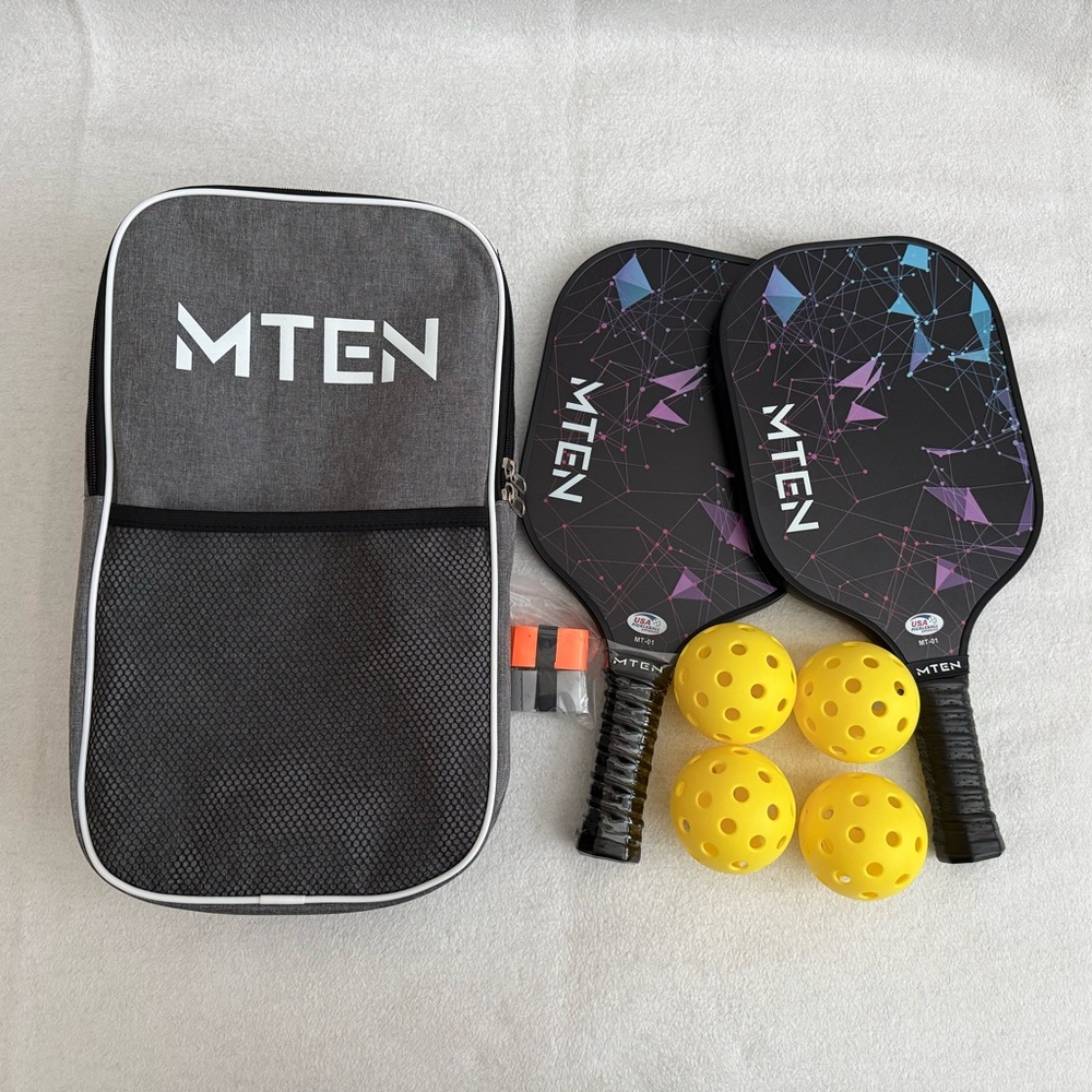 MTEN Pickleball Paddle Set with Balls and Carry Bag USAPA Approved Paddles - Picture 2 of 8